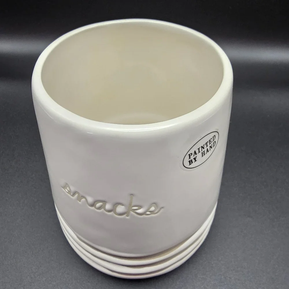 Rae Dunn Artisan Collection‎ Snacks Hand Painted Ceramic Treat Jar with Lid